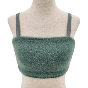 Gymshark Whitney Simmons Eyelash Knit Bandeau Leaf Green Fuzzy Crop Top XS